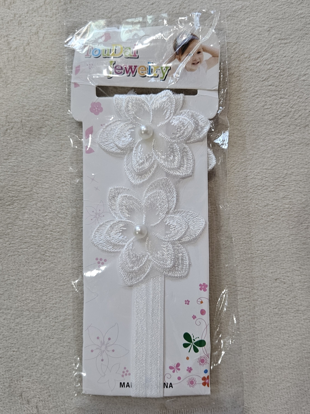 White Floral Pearl Baby Headband